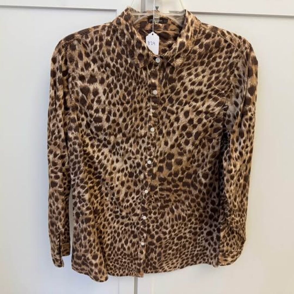 J.McLaughlin Size L Cotton Leopard Print Button Down Shirt